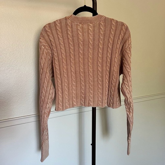 NWT Aerie Mini 100% Cotton Cable Knit Cropped Sweater Beach Dune Women’s Small - Picture 7 of 14